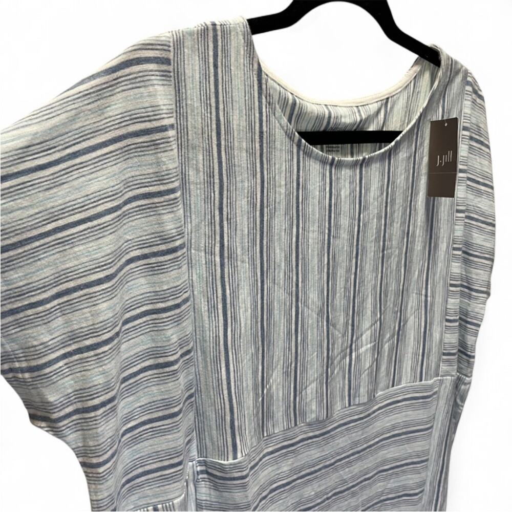 J.Jill PureJill Variegated Stripe Tee White Blue L Coastal Boho Relaxed NWT - Picture 5 of 9